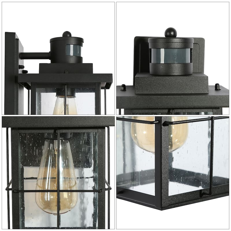 Bern Dusk to Dawn Set of 2 Black Motion Sensor Outdoor Wall Lantern Exterior Sconce - L 7.1"* W 7.7"* H 10.6"