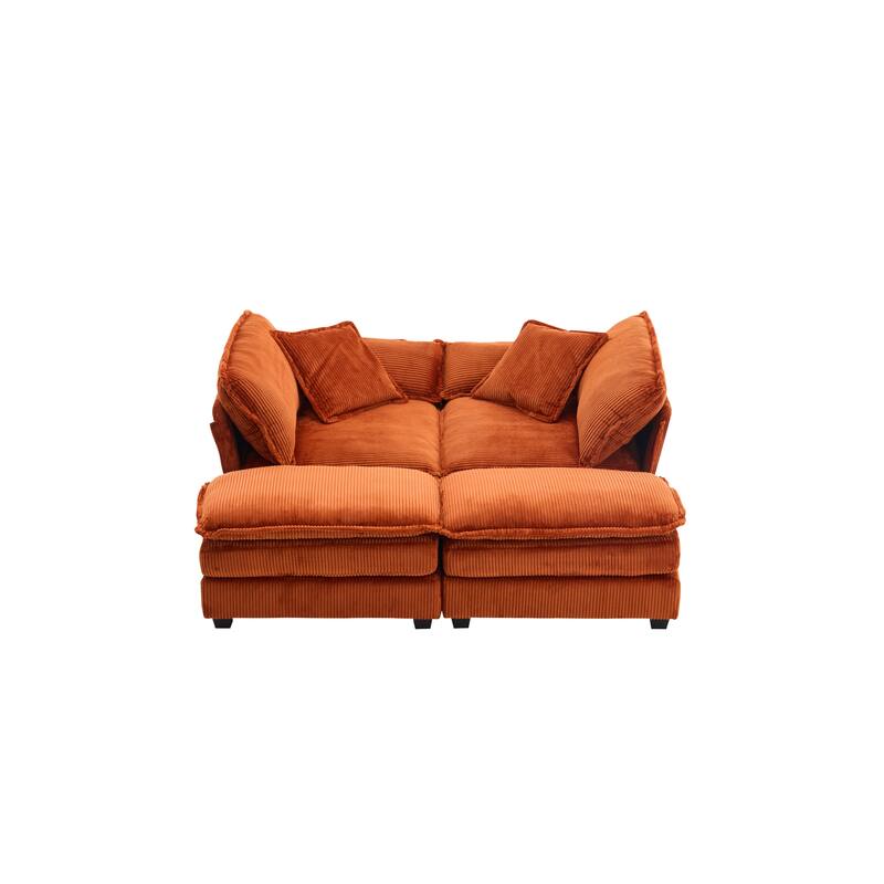 Corduroy Sleeper Sectional Sofa, Loveseat & Ottomans Chaise Lounge Set
