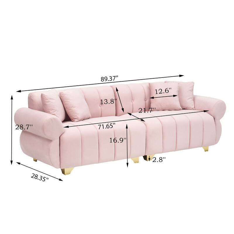 89.37" Velvet Three-Seater Upholstered Sofa