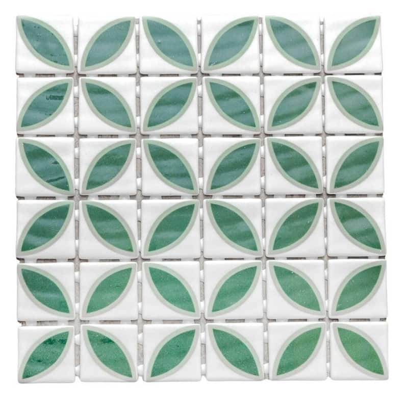 Eterna Lily 2x2 Matte & Shiny Glass Floral Mosaic Tile - Floor, Wall, Backsplash