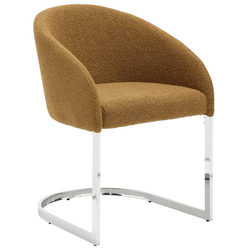 Modern Fabric Upholstered Dining Chairs, Boucle Arm Side Chair - 30" H x 22.2" W x 21.7" D - Single - Yellow