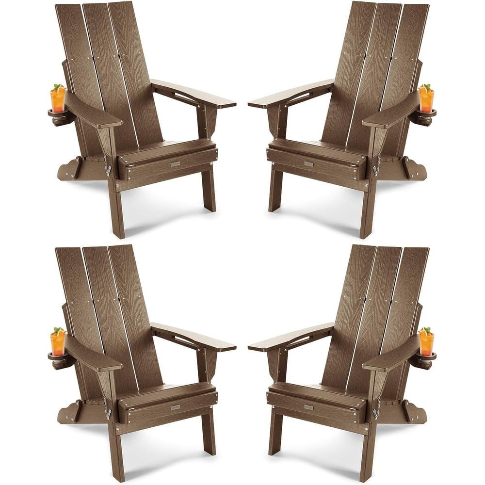 WINSOON HDPE Outdoor Folding Adirondack Chair With Cup Holder( Set of 4)