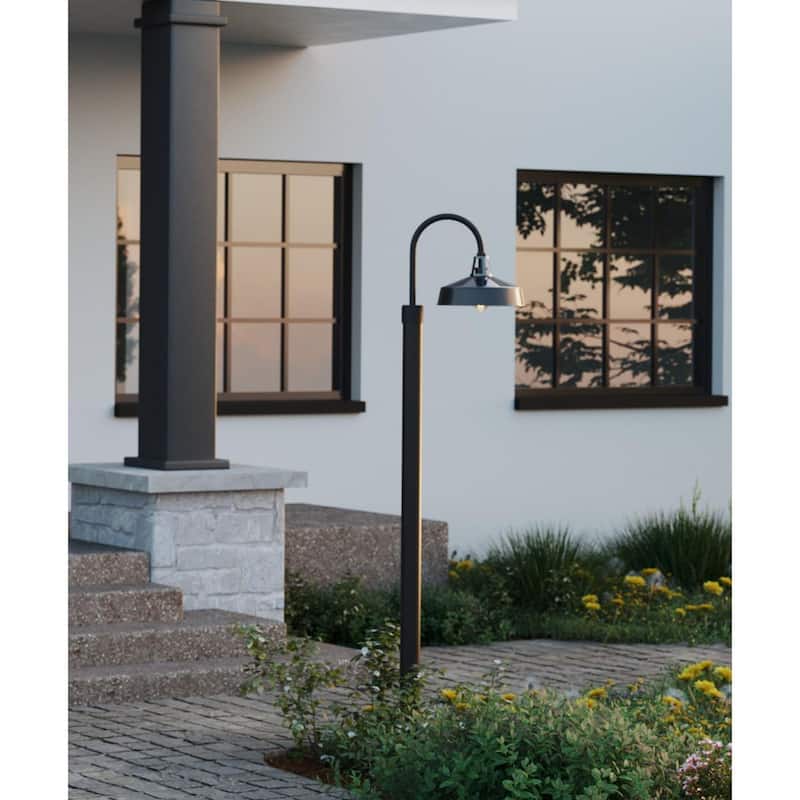 Cedar Springs Collection One-Light Gloss Black Metal Shade Farmhouse Outdoor Post Lantern - 13.25 in x 18.5 in x 17 in