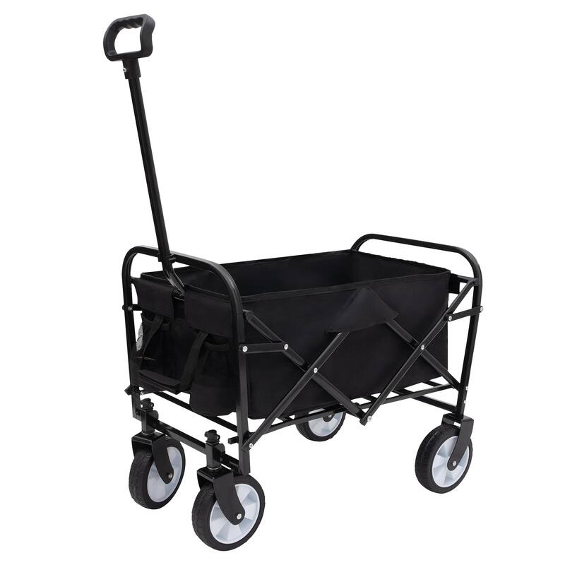 Extended Collapsible Utility Wagon - 225lb Capacity Heavy-Duty Folding Cart, Black