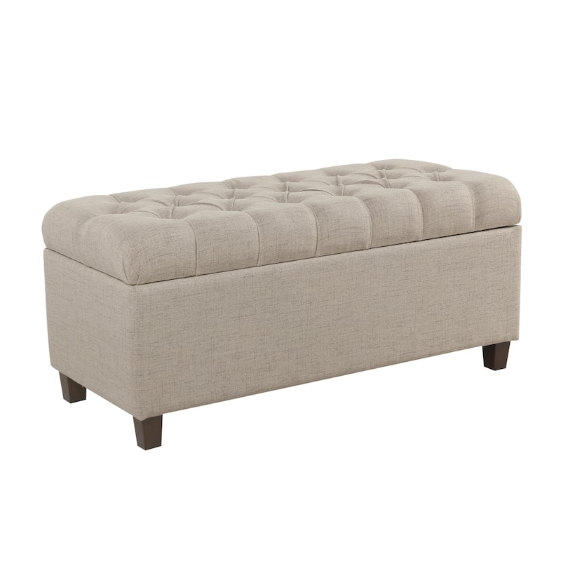 Chic Beige Upholstered Bench with Button Tufting and Hinged Storage - 40" x 18" x 18"
