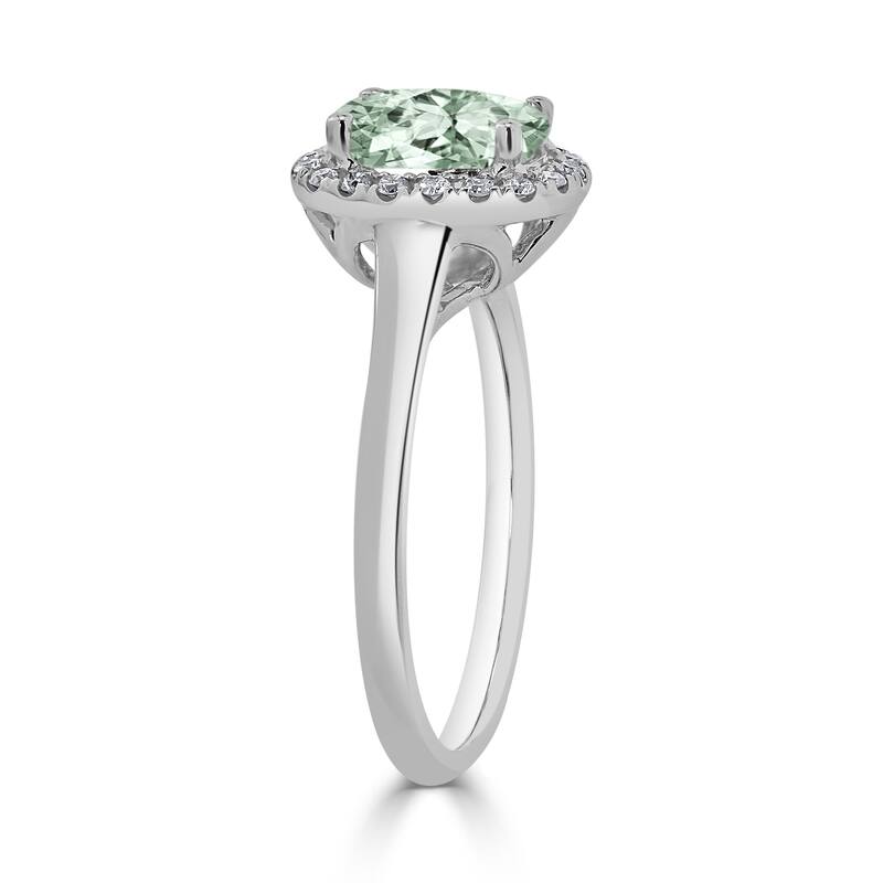 Auriya Classic 5/8ct Oval Green Amethyst and Halo Diamond Engagement Ring 1/8cttw 14k Gold