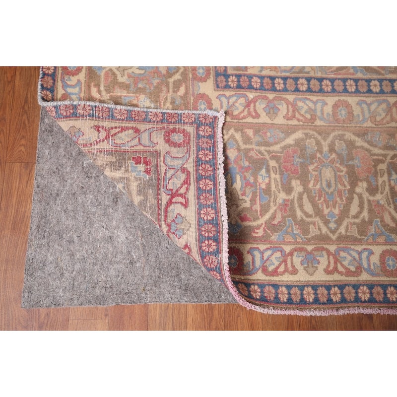 Mashad Persian Vintage Area Rug Handmade Floral Pink Wool Carpet - 9'2"x 13'5"