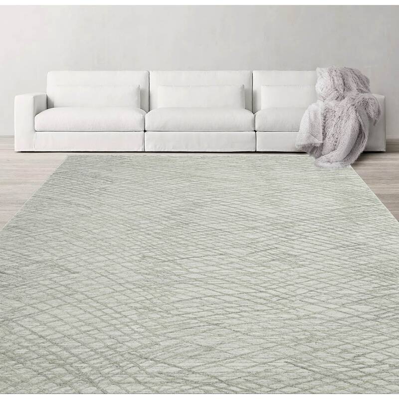 Hand Knotted Textured Gray Tibetan 100% Wool Modern Oriental Area Rug - 8' 1'' x 10'