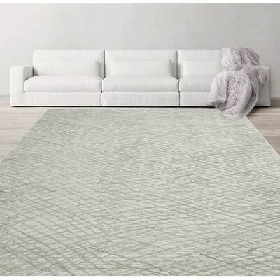 Hand Knotted Textured Gray Tibetan 100% Wool Modern Oriental Area Rug - 8' 1'' x 10'
