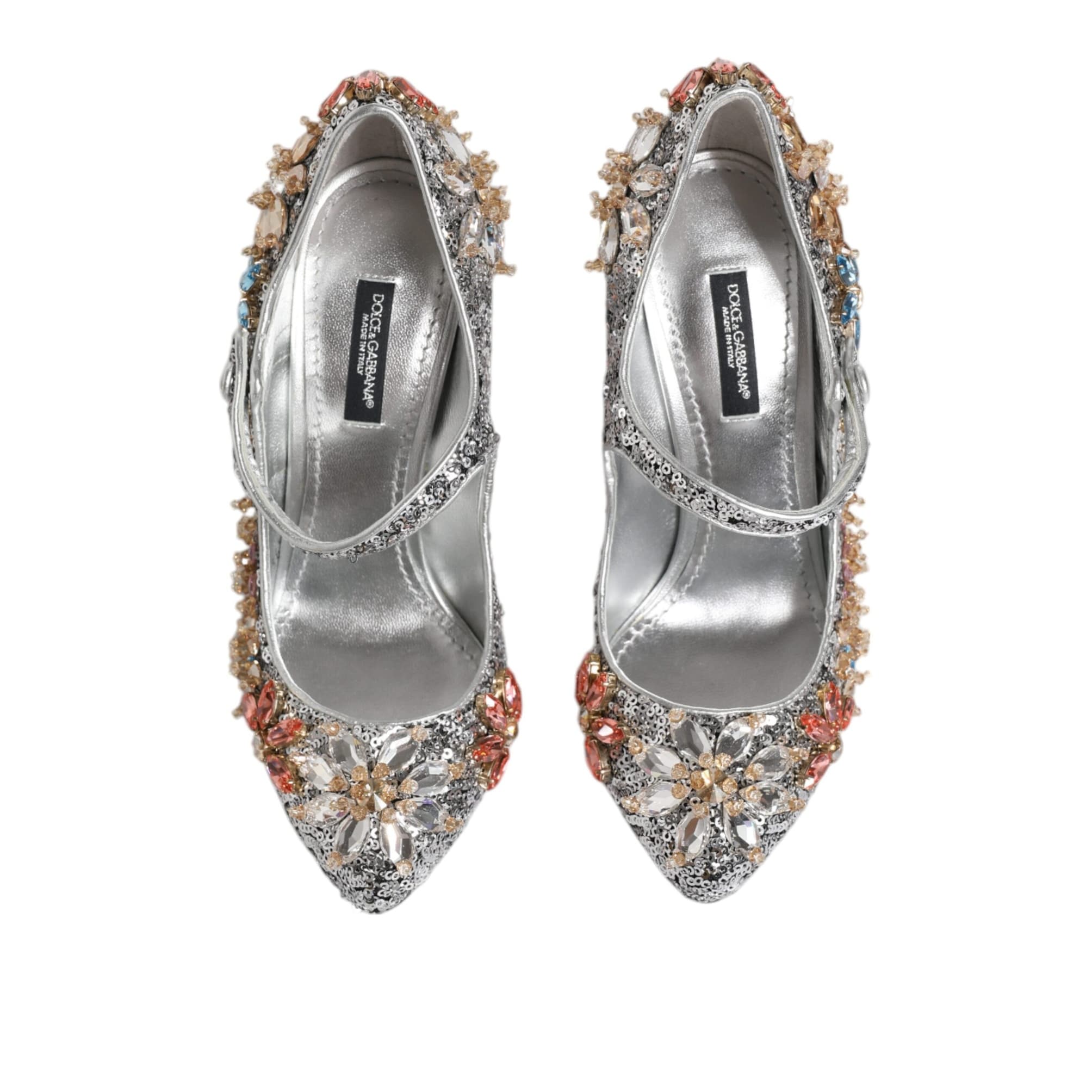 Dolce & Gabbana Silver Leather Rhinestones Derby Shoes Dolce & Gabbana Rhinestone-Embellished Runway Jeans | Sendegaro main image 4