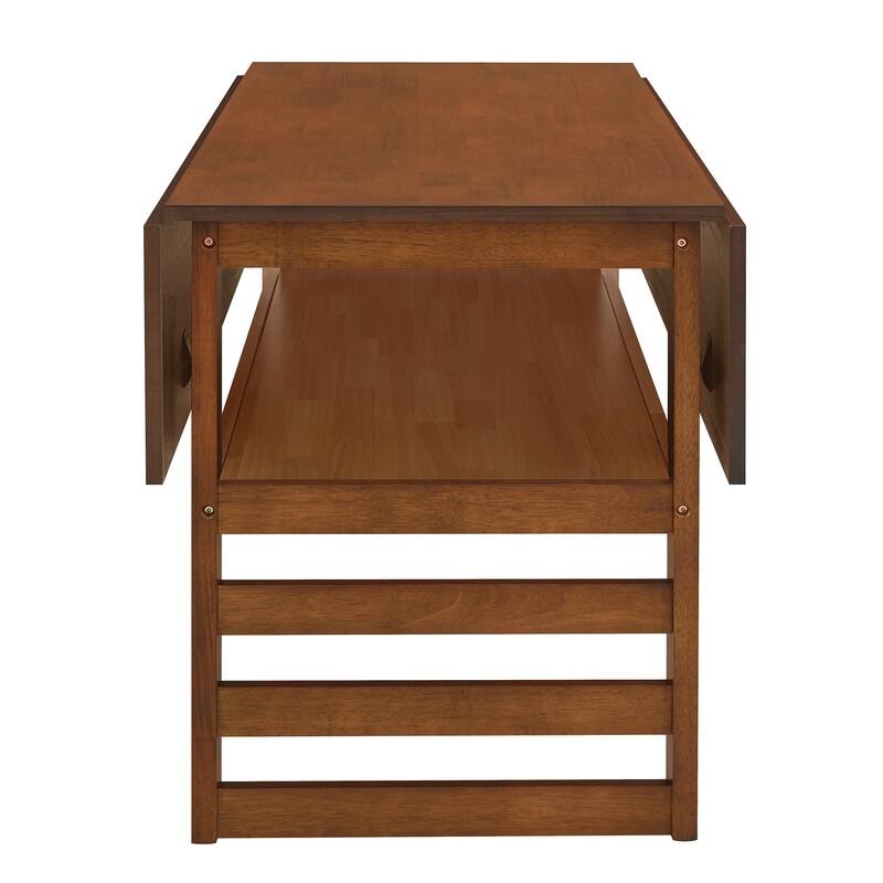Extendable Wood Dining Table and Chairs Set Mid-Century Modern Dining Table and Chairs Set with 2 Drop Leaves and Storage Shelf