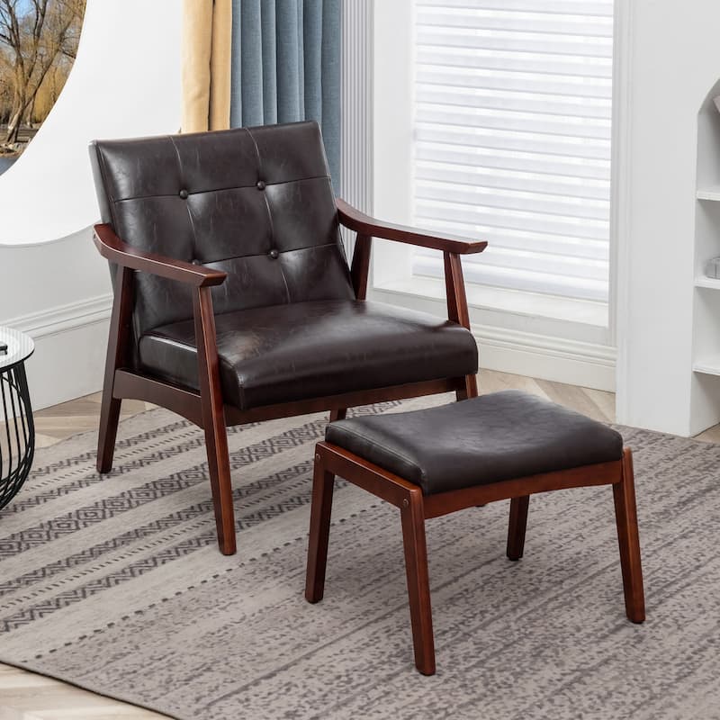 Convenience Concepts Take a Seat Natalie Accent Chair and Ottoman Set - Espresso Faux Leather/Espresso
