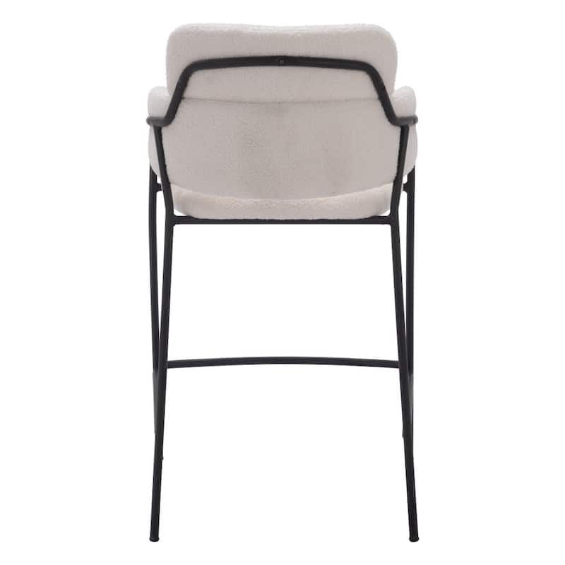 HomeRoots Set of Two 26" Cream and Black Faux Shearling and Steel Counter Height Bar Chairs