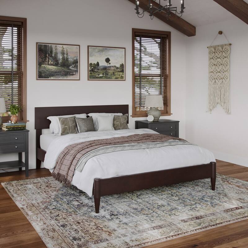 Aria Solid Wood Modern Low Profile Platform Bed - Espresso - Full