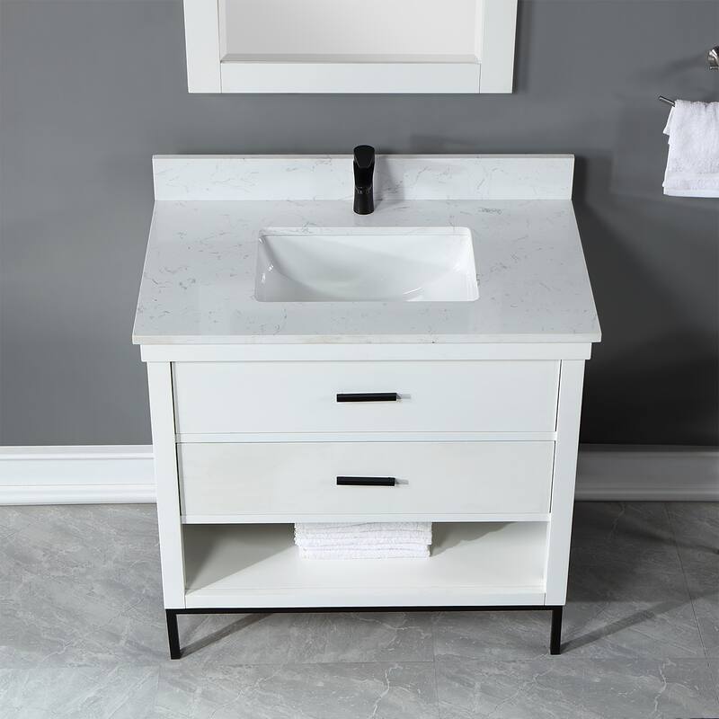 Altair Kesia Bathroom Vanity with Composite Stone Countertop with Mirror