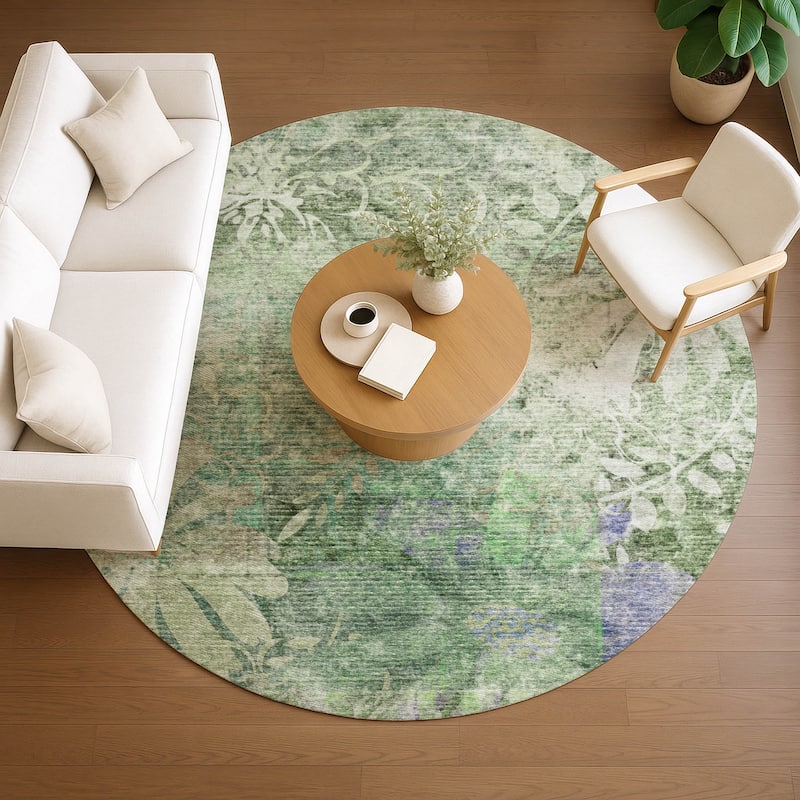 Machine Washable Indoor/ Outdoor Modern Floral Chantille Rug