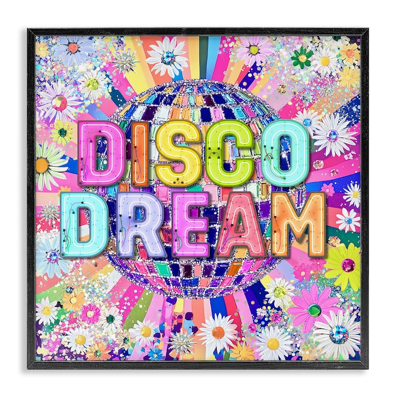 Stupell Vivid Disco Dream with Daisies Framed Giclee Art Design By Jess Stempel - 24 x 24 - Black
