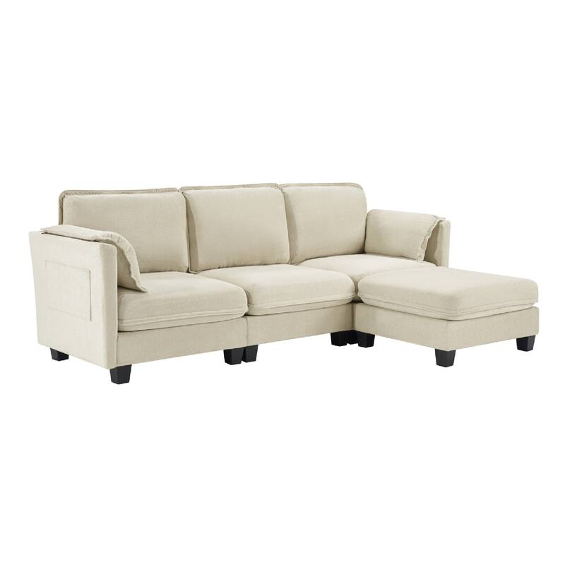 93" L-Shaped Sofa With Cotton-Linen Brushed Fabric, Detachable Storage Armrest Cushion, 3-Seater For Living Room