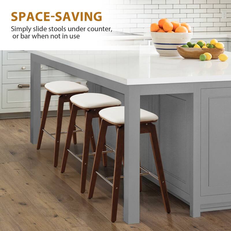 26-Inch Faux Leather Wood Counter Stools Set of 1/2/3 - 26"H x 18.1"L x 16.5"D