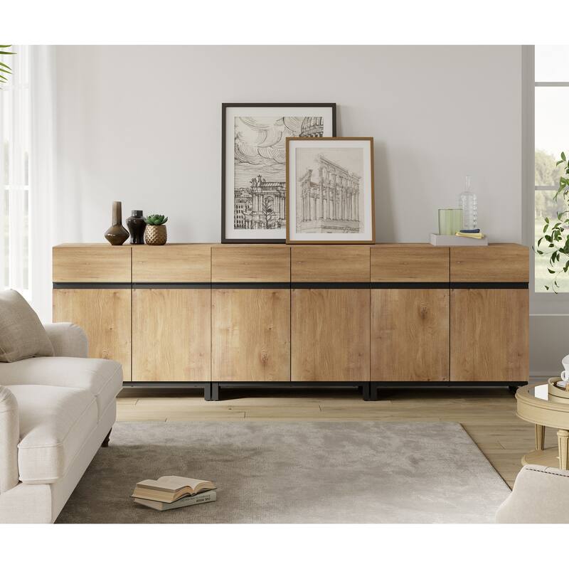 WAMPAT Storage Cabinet, Modern Sideboard with Adjustable Shelf and Metal Base