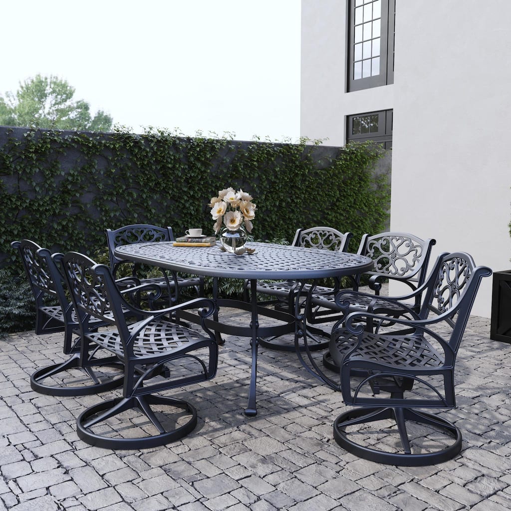 Sanibel Black Aluminum 7-Piece Outdoor Dining Set by Homestyles - 72" x 29" x 42"