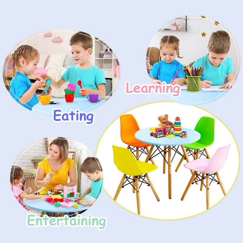 Gymax 5 PC Kids Colorful Round Table Chair Set w/ 4 Armless Chairs - See Details