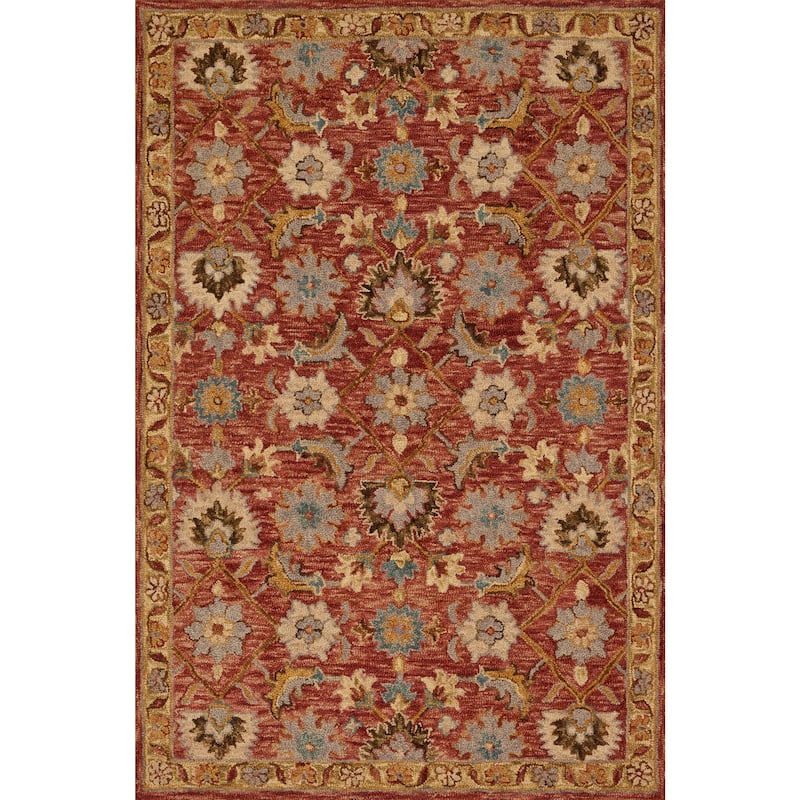 Alexander Home Madaline Hand-Hooked 100% Wool Terracotta Rug - 7'9" x 9'9" - Terracotta/Gold