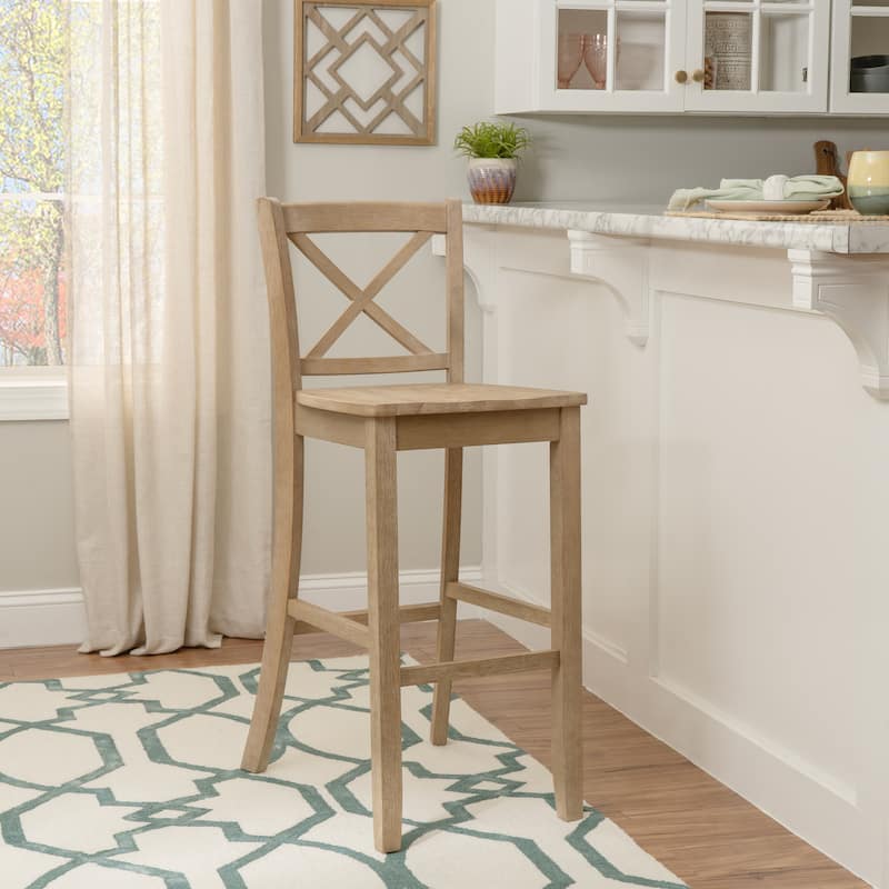 Copper Grove Frunza Wooden 30-inch X-back Bar Stool - Single - Greywash - Bar Height