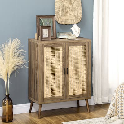 HOMCOM Sideboard Buffet Cabinet with Rattan Decorated Doors