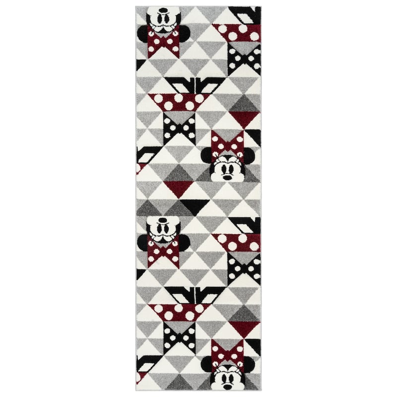 Licensed Disney Bravo Encore Mickey Mouse Modern Geometric Polypropylene Indoor Area Rug Collection - 2' 7" x 8' - Minnie Geo Ivory - Runner