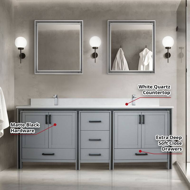 Ziva 80 in W x 22 in D White Double Bath Vanity and White Quartz Top
