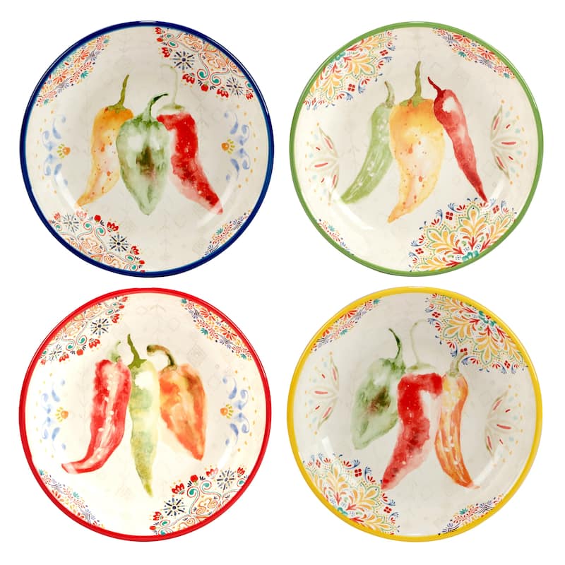 Certified International Sweet and Spicy 40 oz. Soup/Cereal Bowls, Set of 4 - 9" Dia x 2"