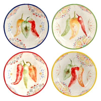 Certified International Sweet and Spicy 40 oz. Soup/Cereal Bowls, Set of 4 - 9" Dia x 2"