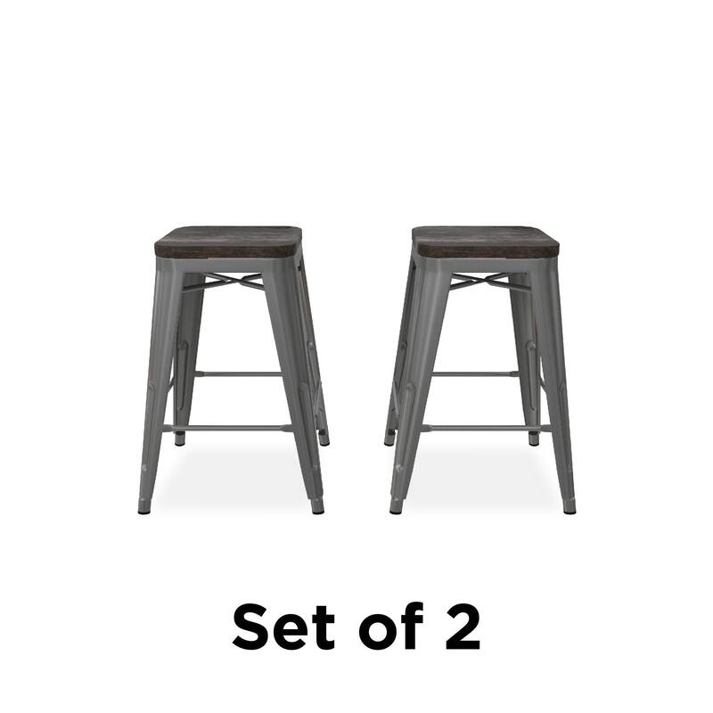 Avenue Greene Filipa 24inch Metal Stackable Counter Stool with Wood