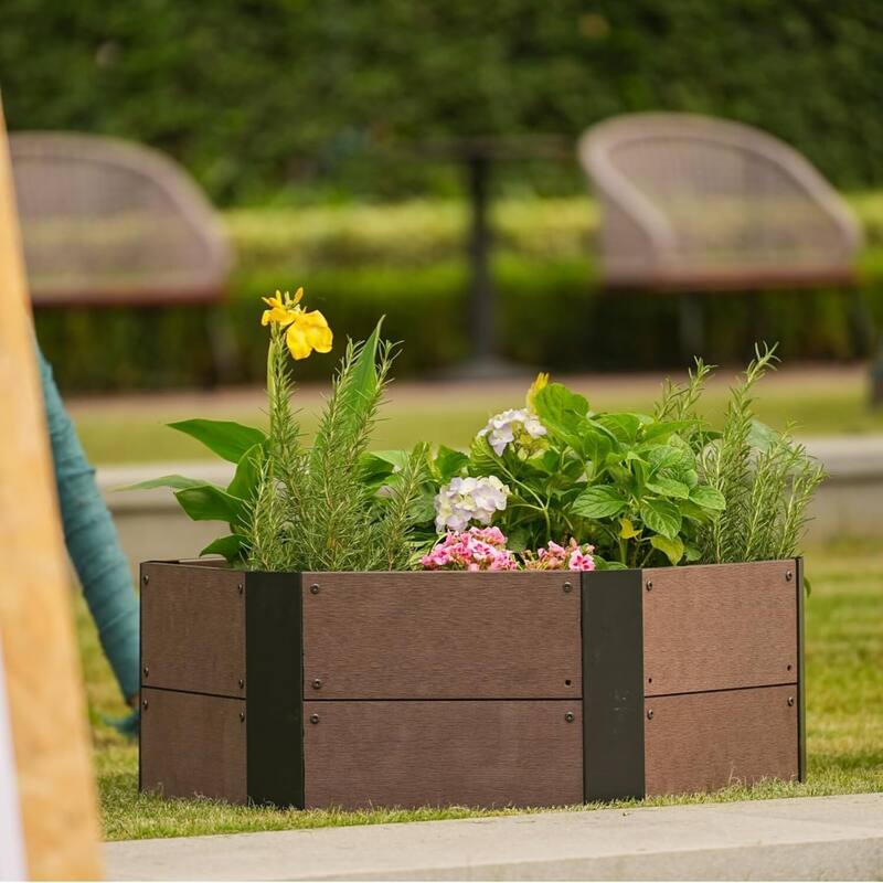 31.5"X31.5"X11.8" Hexagon Wood Raised Garden Bed, Outdoor Planter Box