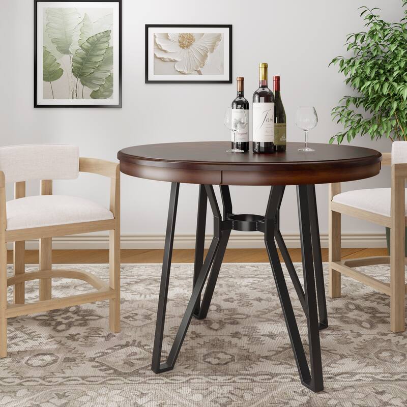Roomfitters Round Bar Table with Metal Base, Modern Pub Table for Dining Spaces and Breakfast Nooks