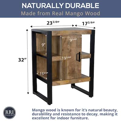 Mango Wood and Metal Storage Cabinet, 32" Industrial Accent Cabinet