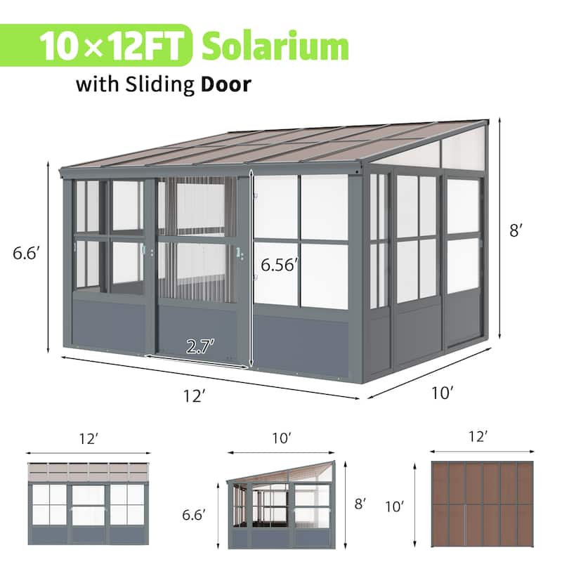 Erommy Wall Mounted Sunroom with Sliding Doors, All-Season Aluminum Patio Gazebo, Outdoor Permanent Sunroom Shelter