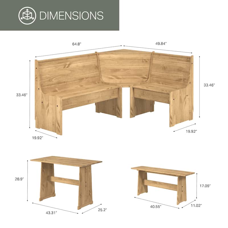 OSHOME Model COR805 Solid Pine Corner Dining Booth in Corona Brown