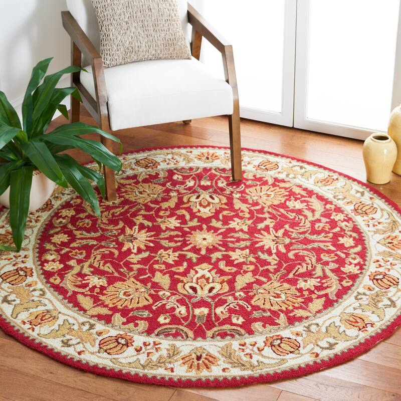 SAFAVIEH Handmade Easy Care Hiltraut Oriental Rug - 6' Round - Red/Ivory