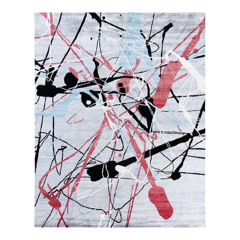 Modern One-of-a-Kind Hand-Knotted Area Rug, Gray - 8' 0" x 10' 1"