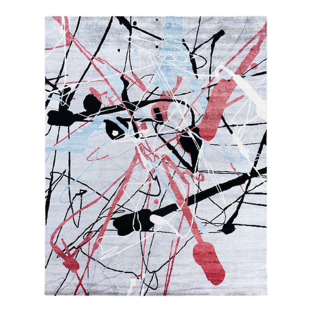 Modern One-of-a-Kind Hand-Knotted Area Rug, Gray - 8' 0" x 10' 1"