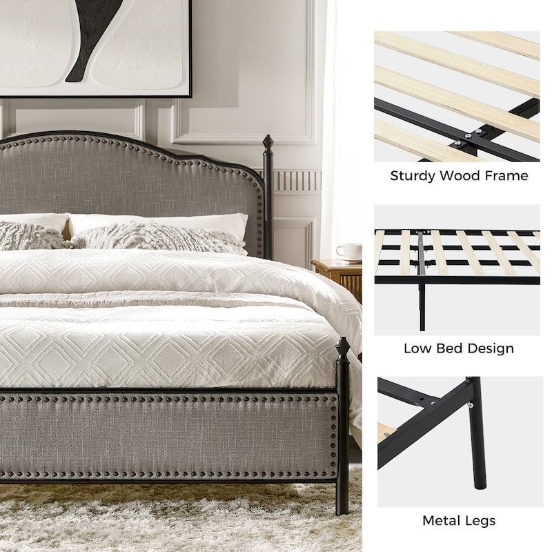 Dimas Modern King Size Upholstered Platform Bed with Metal Legs