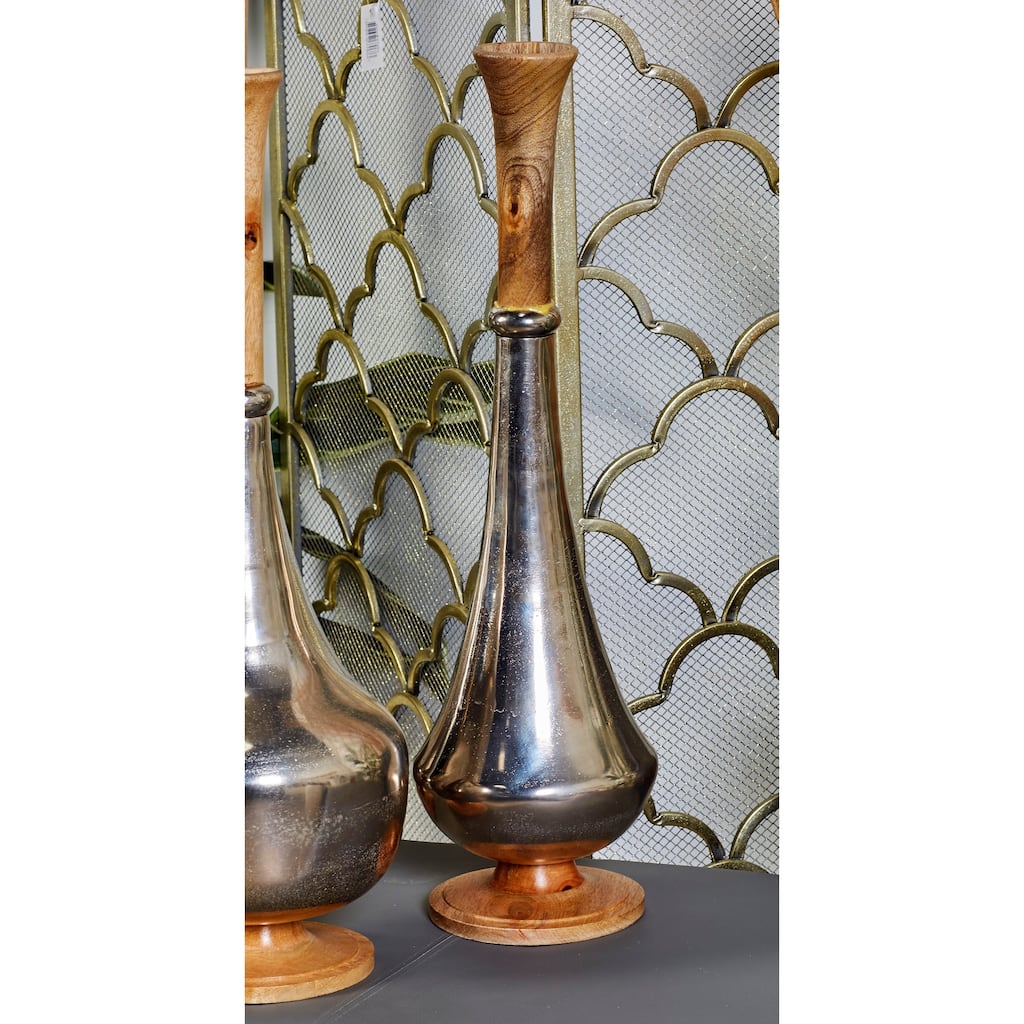 Silver-finished Aluminum and Wood 6-inch x 24-inch Vase