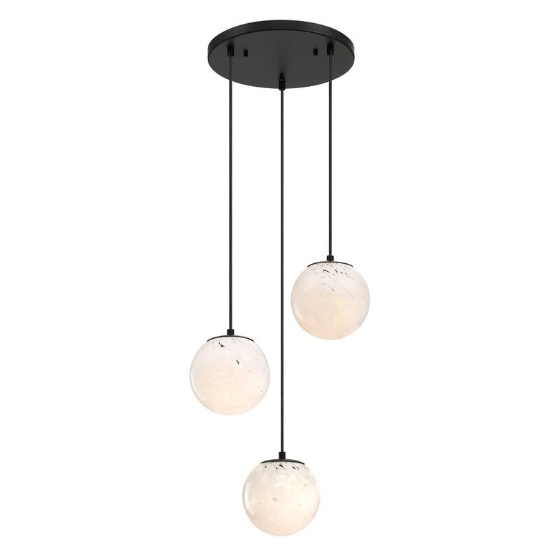 Circo 3-Light Matte Black Modern Globe Chandelier for Entryways with 7 in. White Art Glass Shades - 17.75