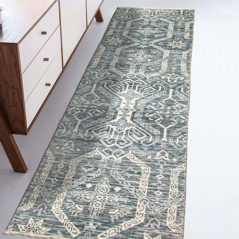 ECARPETGALLERY Hand-knotted Mystique Dark Teal Wool Rug - 2'6 x 9'10