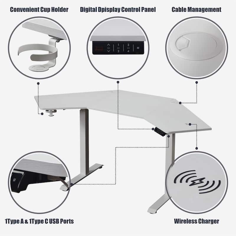 KOWO K314 Corner Electric Standing Desk L Shaped Height Adjustable Workstation for Home Office, Sit Stand Computer Desk