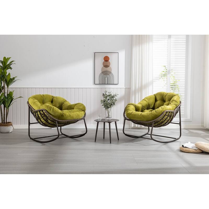 Rocker Recliner Chair Rattan Rocking Chair with Padded Cushion