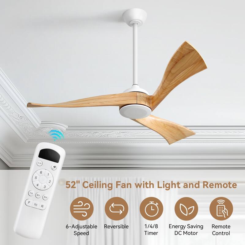 52''/60" Large Ceiling Fan without Lights, Remote Control and Reversible Motor Included, 3 Wood Blades