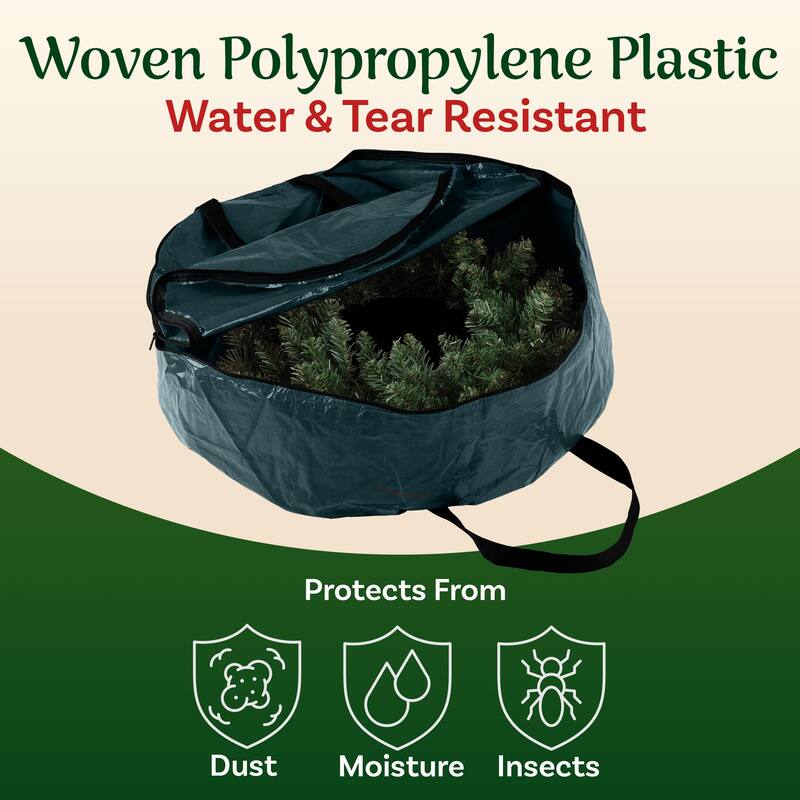 Christmas Wreath Storage Bag - 24-Inch Zippered Tote with Handles by Elf Stor - 24"